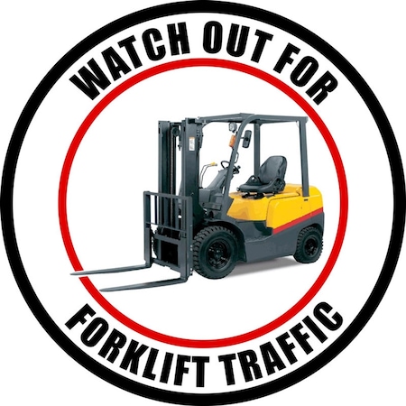 5S SUPPLIES Watch Out For Forklift Traffic 18in Diameter Non Slip Floor Sign FS-FRKLIVE-18